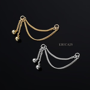 Boucle d'oreille chaîne en or - connecteur de chaîne pour piercing - chaîne d'haltères industrielles - chaîne hélicoïdale - chaîne de conque - goujon de cartilage - 18G 16G 20G