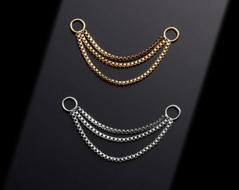 18K Gold Plated Triple Earring Chain • Delicate Dainty Earring Charm Ear Connector for Cartilage Piercing • Helix Chain Earring • Box Chain