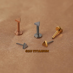 Triangle Threadless Titanium labret stud - cartilage earring - helix stud - tragus stud - conch stud - gold stud 16g 20g flat back earrings