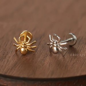 Boucle d'oreille cartilage araignée - boucle d'oreille piercing - clou de nez - bijoux tragus - boucle d'oreille conque - clou hélicoïdal - hélice avant - sans filetage - 16 g 18 g