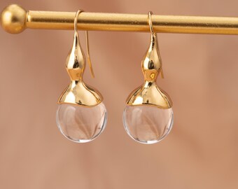 Clear Crystal Ball Studs | Transparent Bubble Earring | Minimalist Liquid Aesthetic | Modern Bridal Party Gift