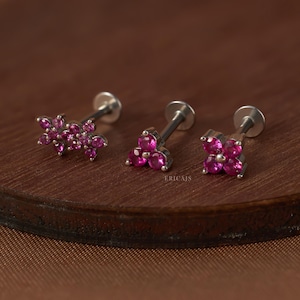Ruby Helix Earring - Gold Cartilage Earring - Conch Earring - Flat Back Earring - Tiny Studs - Birthstone - Stud Earrings - Forward Helix