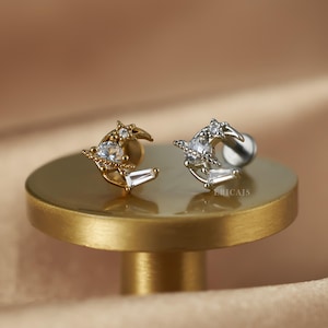 Moon earrings - cartilage stud - crescent earring - conch stud - helix stud - tragus stud - titanium Push Pin - flatback earring