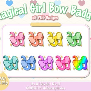Magical Girl Bow Badges: Kawaii Chibi Streamer Sub Badges (Digital Download)