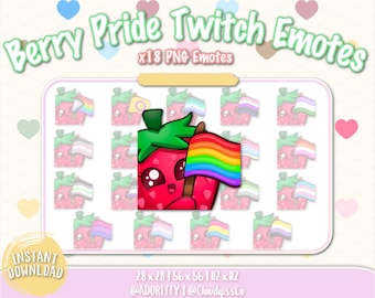 18 emoticonos Berry Pride / INCLUYE TODAS LAS BANDERAS / Fresa / Lindo / Chibi / Kawaii / Descarga instantánea