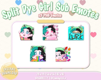 5 emoticonos de chica con tinte dividido / Twitch / Discord / Emotes / Lindos / Kawaii / Góticos