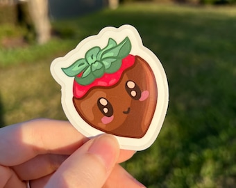 Pegatina de fresa cubierta de chocolate / Vinilo troquelado Kawaii (2 x 2 pulgadas)