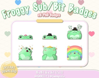 x6 Kawaii Froggy Sub/Bit Badges | Twitch | Discord | Sub Badges | Bit Badges | Cute Froggy