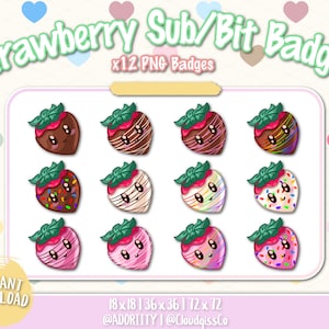 x12 Chocolate Strawberry Sub/Bit Badges | Twitch | Discord | Sub Badges | Bit Badges | Emotes | Strawberry | Cute | Kawaii
