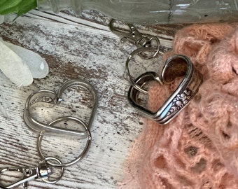 Vintage Spoon Heart Keychain | Handmade Silverware Keyring