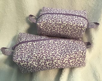 Lilac Print Travel or Cosmetic Bags, Purple Print Toiletry Bags for Travel, Travel Bag Set of 2