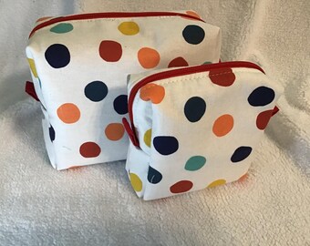 Polka Dot Print Travel or Cosmetic Bags, Polka Dot Toiletry Bags for Travel, Travel Bag Set of 2