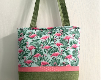 Rosa flamingo-väska, flamingo-väska, flamingo-presenter, grön och rosa väska, flamingo-samlare, rosa flammande presenter, gifs till henne, mors dag
