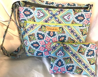 Mosiac Canvas Purse with Matching Makeup Bag, Mandala Print Bag, Boho Style Handbag, Colorful Canvas Purse, Gifts for Her, Mothers Day Gift