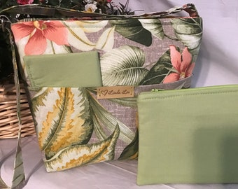 Tropical Canvas Purse, Tote or Laptop Bag, Tropical Purse, Palm Tree Purse, Laptop Bag, Tropical Flowers, Gifts for Her, Green Purse, Palms