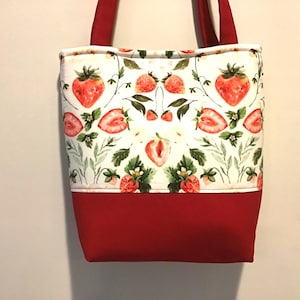 Strawberry Purse, Red and Pink Strawberry Purse, Strawberry Handbag, Red and Pink Bag, Strawberry Tote, Canvas Strawberry Bag, Gifts for Her