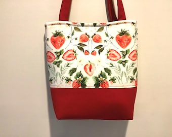 Strawberry Purse, Red and Pink Strawberry Purse, Strawberry Handbag, Red and Pink Bag, Strawberry Tote, Canvas Strawberry Bag, Gifts for Her