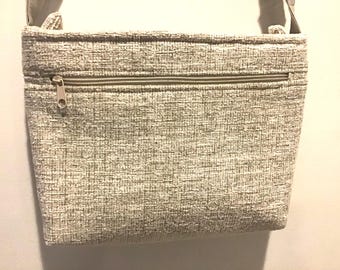 Tweed Purse, Tan Tweed Bag, Gifts for Her, Shoulder Bags, Handbags, Tan Tweed Purse with Zipper, Tweed Accessories