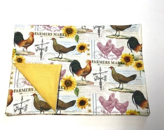 Rooster Placemats - Set of 4, Reversible Placemats, Rooster Gifts, Sunflower Table Decor, Farm House Table, Rooster Collector