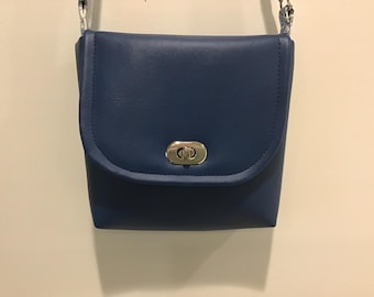 Bolsa transversal de couro azul, bolsa transversal azul, bolsa transversal pequena, presentes para ela, bolsa de viagem, bolsa transversal de couro vegano azul