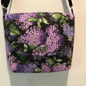 Lilac Floral Crossbody, Small Purse, Purple Flower Bag, Long Strap Purse, Gifts for Her, Floral Canvas Handbag, Gifts for Mom, Lilac Flowers