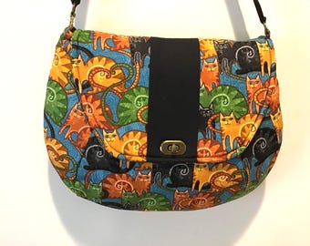 Bunter Katzenbeutel, Katzenhandtasche, Katzenliebhabergeschenke, Katzensammlergeschenke, Glückskatzentasche, Katzendrucktasche, Geschenke für sie, Katzentasche