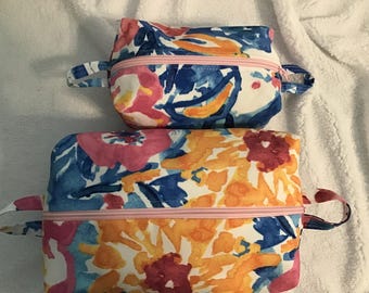 Watercolor Floral Print Travel or Cosmetic Bags, Watercolor Pattern Toiletry Bags for Travel, Travel Bag Set of 2