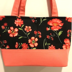 Sac à main tulipe rose sur noir, sac à main noir et rose, sac à main floral noir, sac à fleurs, sac à main floral tulio