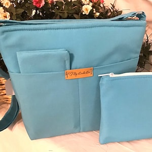 Aqua Blue Canvas Purse, Blue Handbag, Blue Purse, Medium Purse, Turquoise Purse, Gifts for Her, Gifts for Mom, Blue Canvas, Gifts for Mom