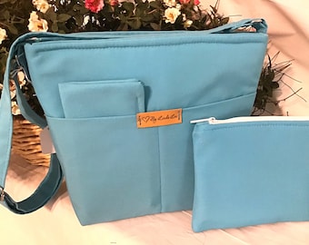 Aqua Blue Canvas Purse, Blue Handbag, Blue Purse, Medium Purse, Turquoise Purse, Gifts for Her, Gifts for Mom, Blue Canvas, Gifts for Mom
