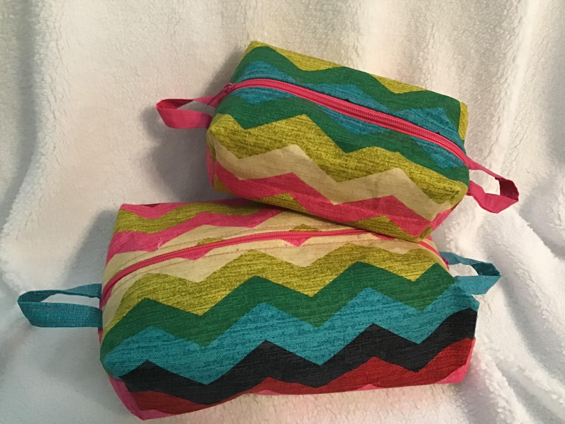 Colorful Chevron Print Travel or Cosmetic Bags, Chevron Print Toiletry Bags for Travel, Travel Bag Set of 2