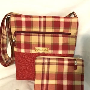 Cartera de cuadros burdeos con piel sintética, bolso de mano de cuadros burdeos, cartera de cuadros, cartera burdeos, cartera de color óxido, naranja quemado, accesorio de cuadros