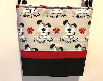 Grey Dog Purse, Dog Lover Purse, I Woof You Bag, Dog Lover Gifts, Black and White Dog Bag, Cute Dog Handbag, Gifts for Her, Mother&#39;s Day