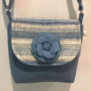 Denim Stripe Crossbody Purse, Blue Denim Crossbody, Small Stripe Crossbody, Gifts for Her, Travel Purse, Blue Denim Accessories