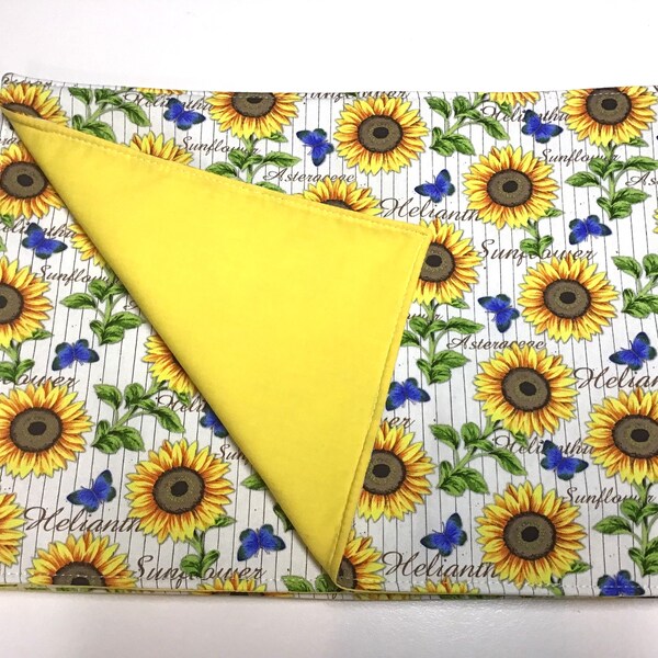 Sunflower and Butterfly Placemats, Reversible Placemats, Spring Placemats, Summer Table Decor, Sunflower Gifts, Gifts for Her