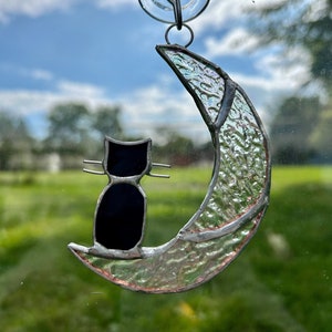 Stained Glass Cat on Moon