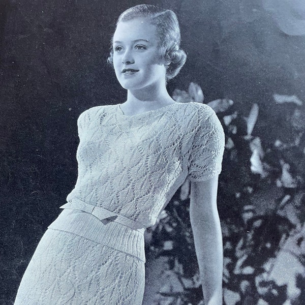 Vintage Knit 1930's Two Piece Lace Dress  Pattern  - PDF Instant Download