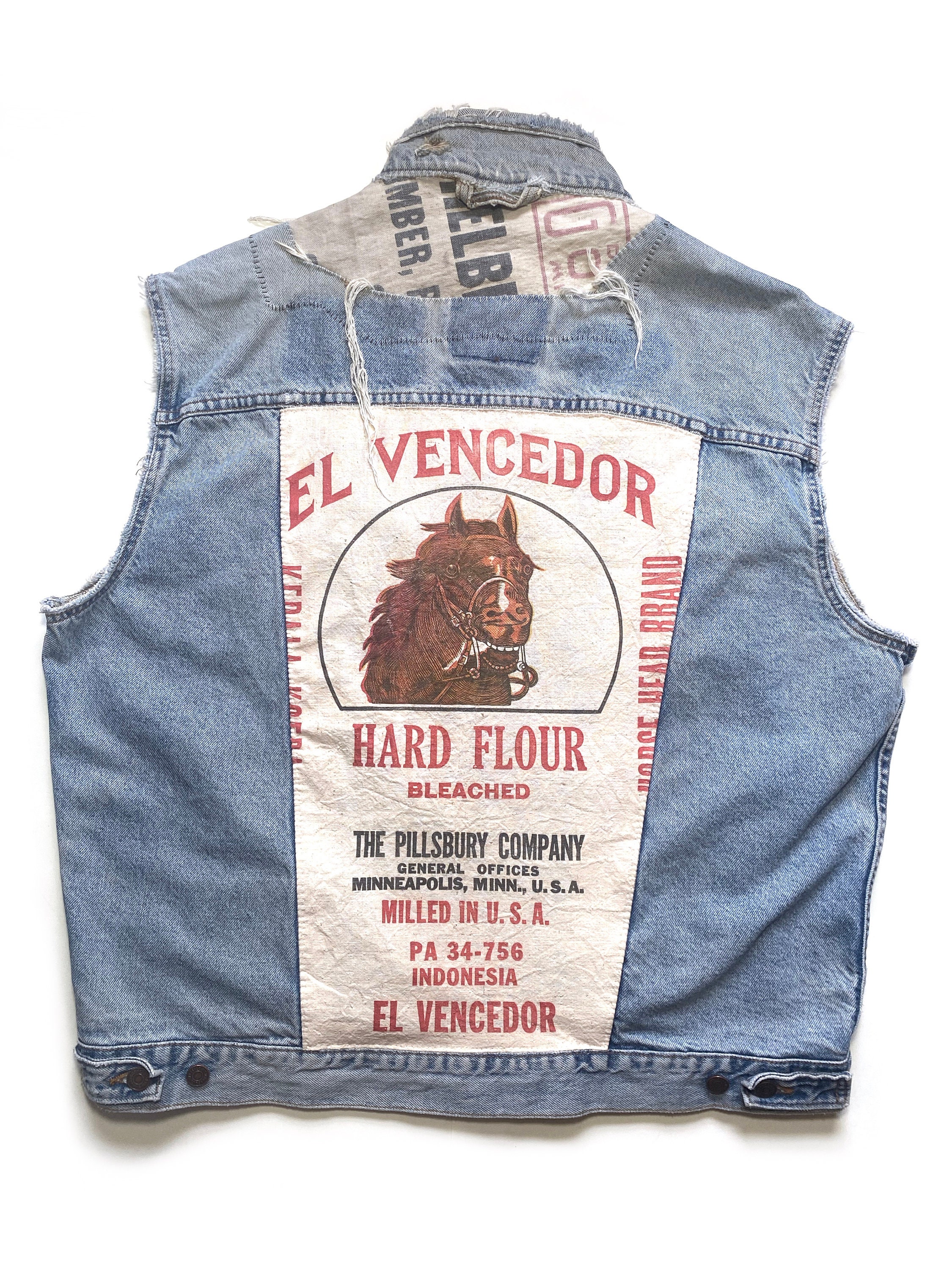 Vintage Levis Denim Vest 80s 90s El Vencedor Flour Bag Talon Vintage Levis Denim Vest 80s 90s El Vencedor Flour Bag Talon
