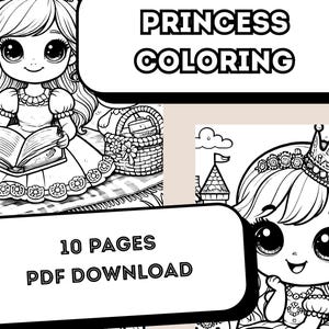Princess Coloring Book – 10 Pages of Printable Coloring Pages | Instant PDF Download | Part 2