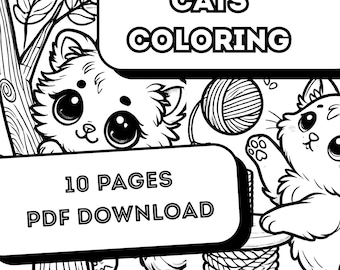 Digitale Katzen Malvorlagen – 10 Ausmalbilder zum Sofort-Download | Katzen Coloring Pages für Kinder & Erwachsene | Teil 1