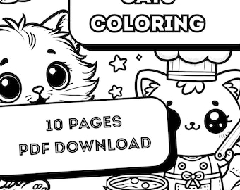 Digitale Katzen Malvorlagen – 10 Ausmalbilder zum Sofort-Download | Katzen Coloring Pages für Kinder & Erwachsene | Teil 2