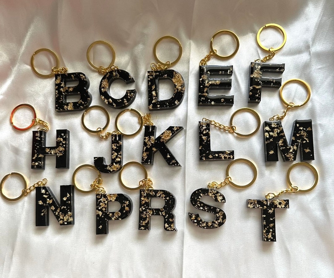 Epoxy Resin Keychain / Letters / Gold Leaf / Resin / Etsy