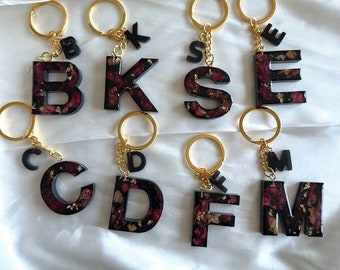 Sleutelhanger van epoxyhars / letters / bladgoud / hars / gepersonaliseerd / handgemaakt
