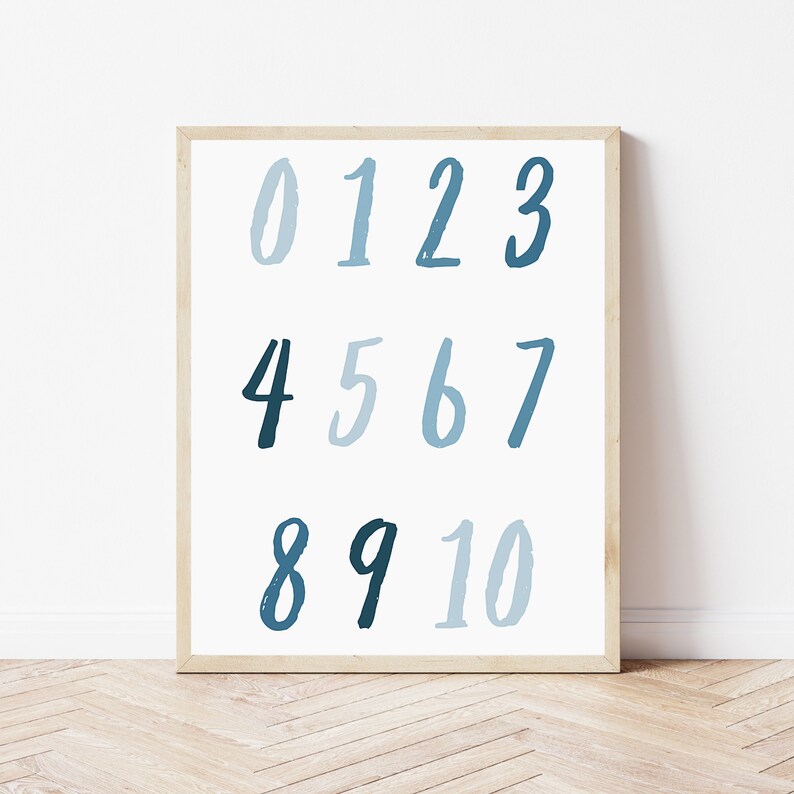 Blue Numbers, 123, Playroom Decor, Nursery Wall Art, Montessori ...