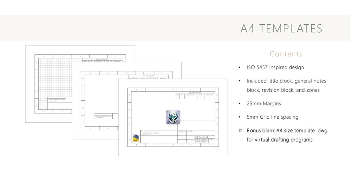 4 Printable PDF Files | Technical Drawing Templates & 2 BONUS DWG ...