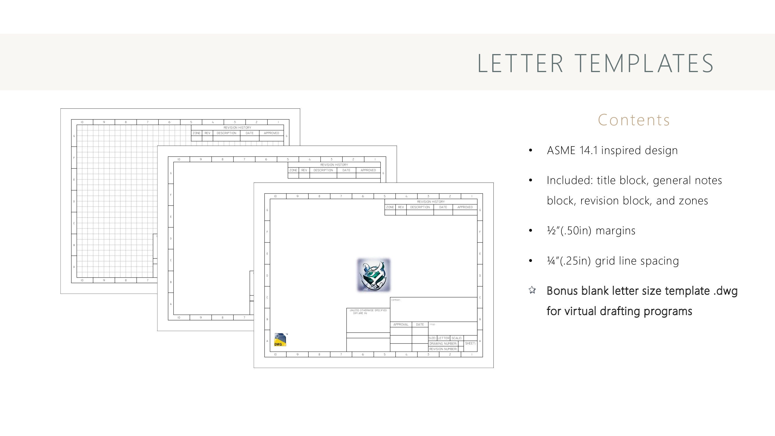 4 Printable PDF Files Technical Drawing Templates & 2 BONUS DWG