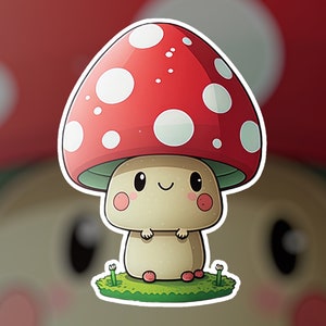 Cute Kawaii Mushroom Sticker | Cute Fungi Sticker