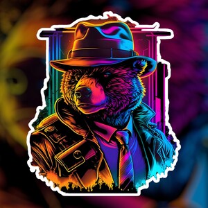 Synthwave Bear Sticker | Vaporwave Sticker