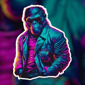Synthwave Gorilla Sticker | Vaporwave Sticker