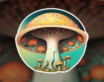 Svampklistermärke | Svampklistermärke | Naturklistermärke | AI-konst
